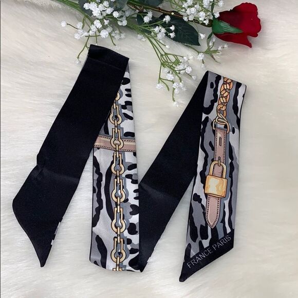 Black, silver & Gray Leopard Scarf Bandeau Tie  - Picture 1 of 3